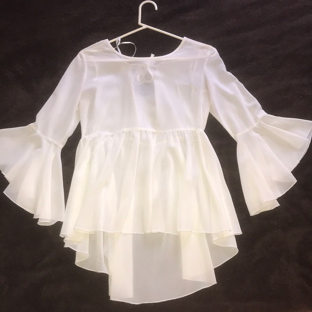 Sheer cream/off white blouse, ties in back